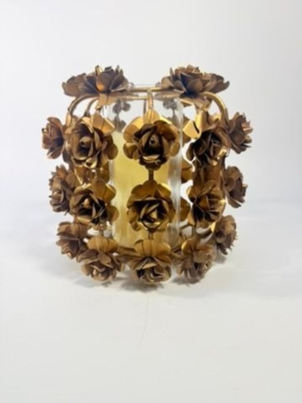 Candle Holder Vase Metal Flowers Roses Table Centerpiece Brushed Gold  Vintage T - Picture 9 of 16